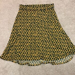 LuLaRoe A-Line Skirt in Dark Green and Gold Pattern